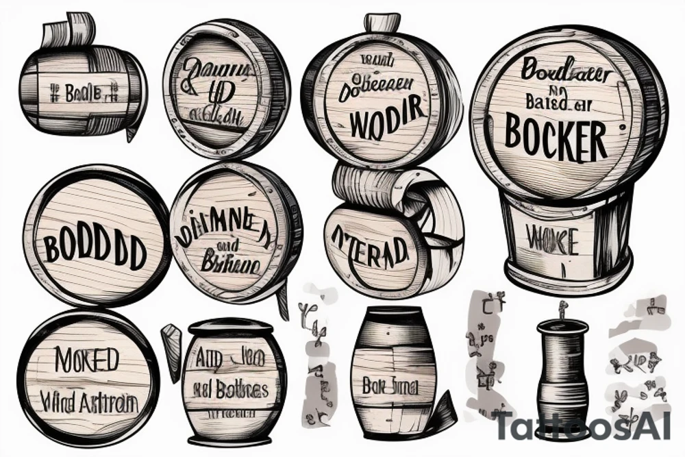 Wooden barrel standing up with the word Bodker written across the middle tattoo idea
