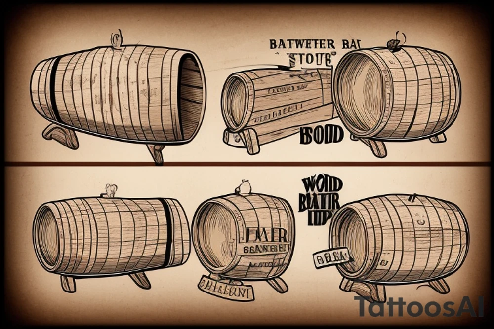 Wooden barrel standing up with the word Bodker written across the middle tattoo idea