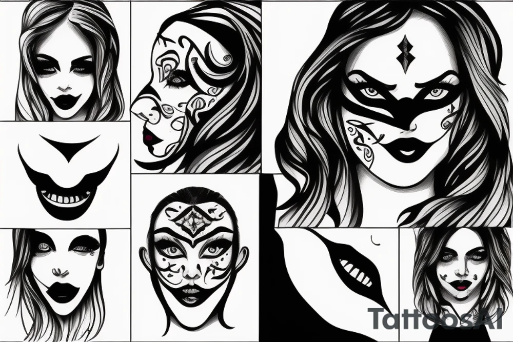 girl with half evil face tattoo idea