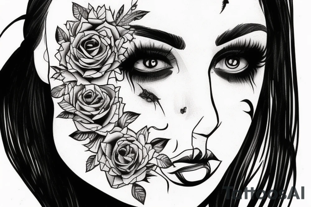 girl with half evil face tattoo idea