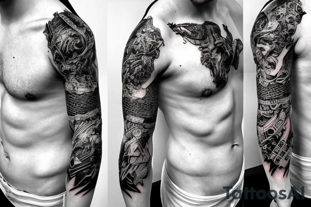 male fighter with big sword tattoo idea