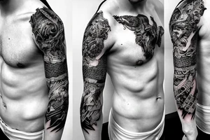 male fighter with big sword tattoo idea
