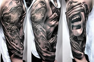powerful male fighter sleeves tattoo idea