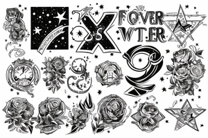 The words Forever 5 amidst stars tattoo idea