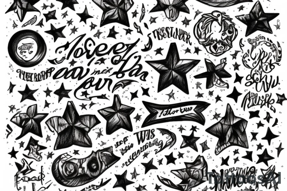 The words Forever 5 amidst stars tattoo idea