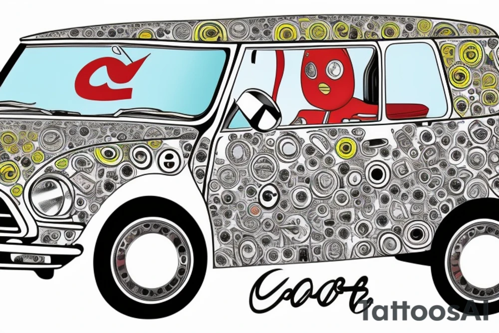 Mini Cooper with C3 on license plate and words   Cooper Cullen Cash Root 07-05-07   09-15-23 tattoo idea