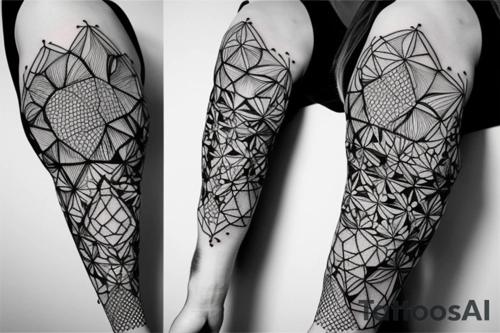 Geometric 3D shapes intertwined together to make a sleeve tattoo idea
