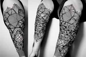 Geometric 3D shapes intertwined together to make a sleeve tattoo idea