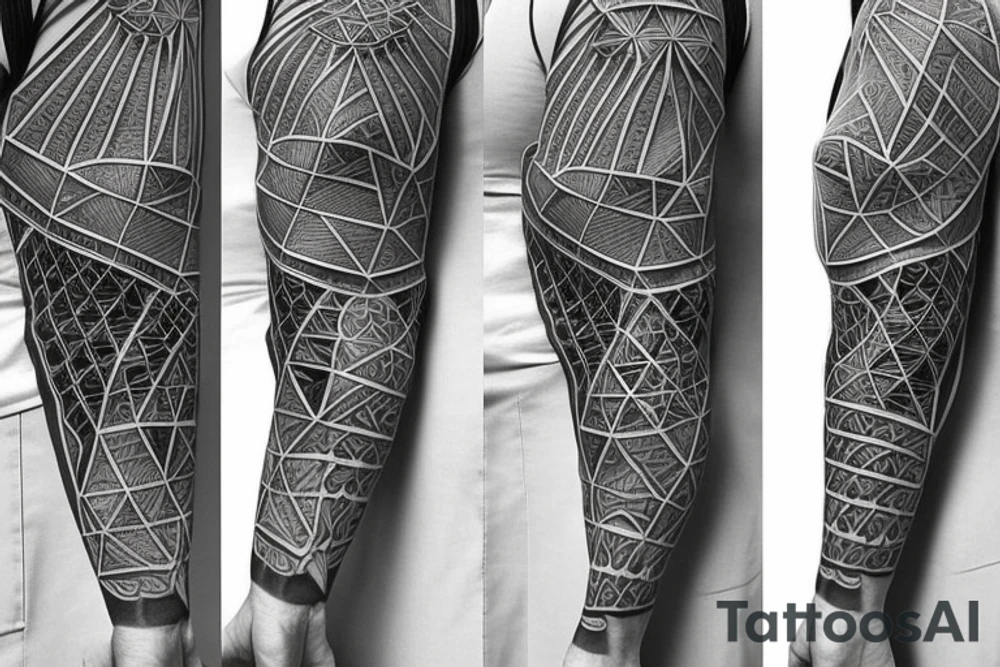 Geometric 3D shapes intertwined together to make a sleeve tattoo idea