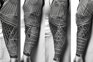 Geometric 3D shapes intertwined together to make a sleeve tattoo idea