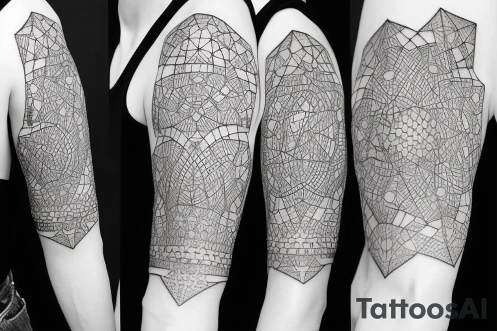 Geometric 3D shapes intertwined together to make a sleeve tattoo idea