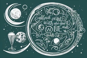 The words "lights will guide you home, and ignite your bones, and I will try to fix you", a bottle of green wine, and 3 crotchets and 2 joined quavers. All incoporated in a circle moon. tattoo idea