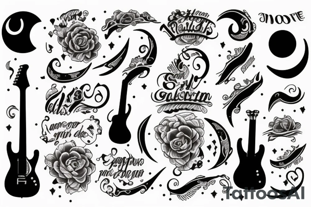 Guitar and moon tattoo idea