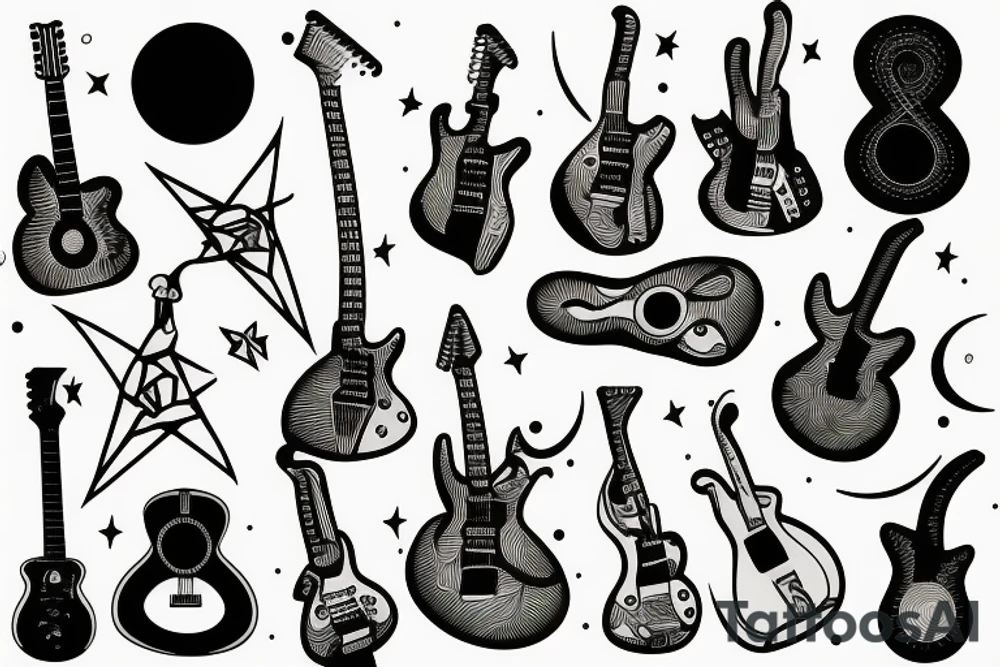 Guitar and moon tattoo idea