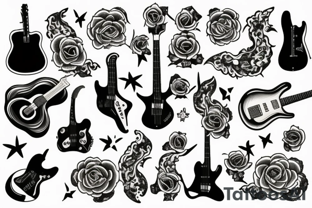 Guitar and moon tattoo idea