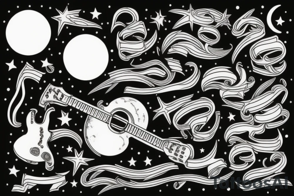 Guitar and moon tattoo idea