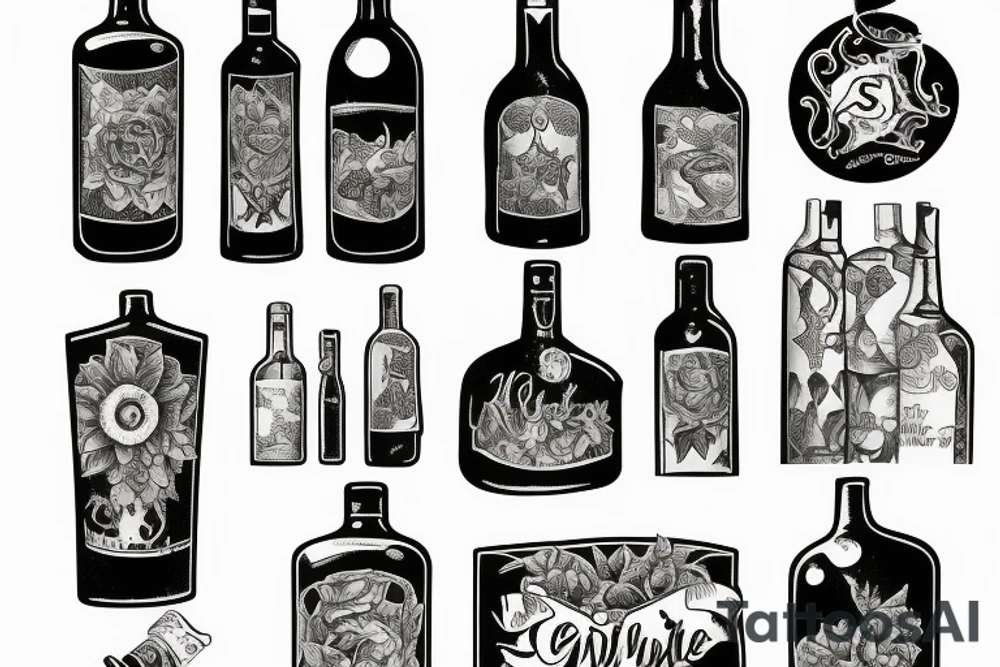 bottle of green wine tattoo idea