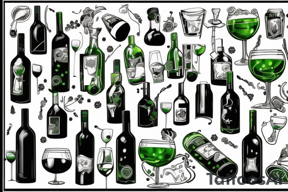 bottle of green wine tattoo idea