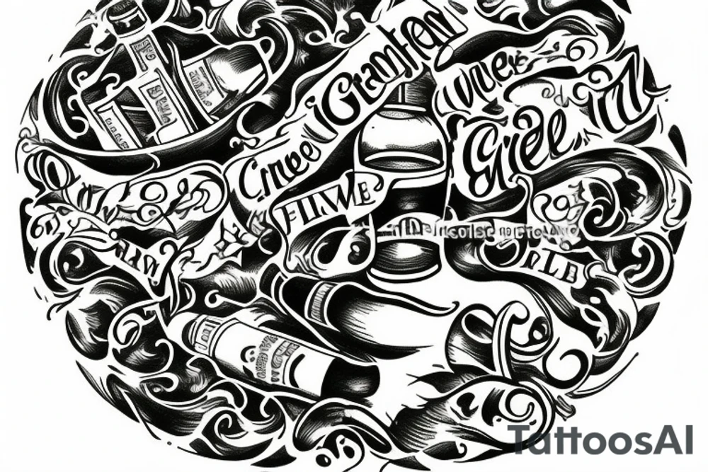 bottle of green wine inside a circle tattoo idea