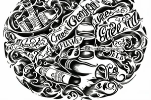 bottle of green wine inside a circle tattoo idea