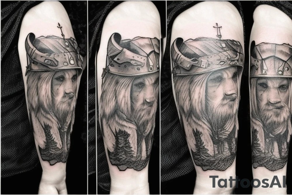 Viking with a bear hide hat tattoo idea