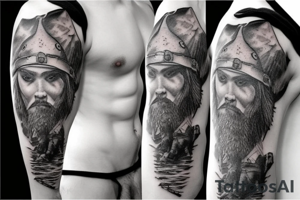 Viking with a bear hide hat tattoo idea
