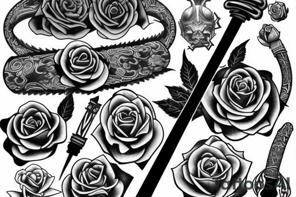 Rose sword katana tattoo idea