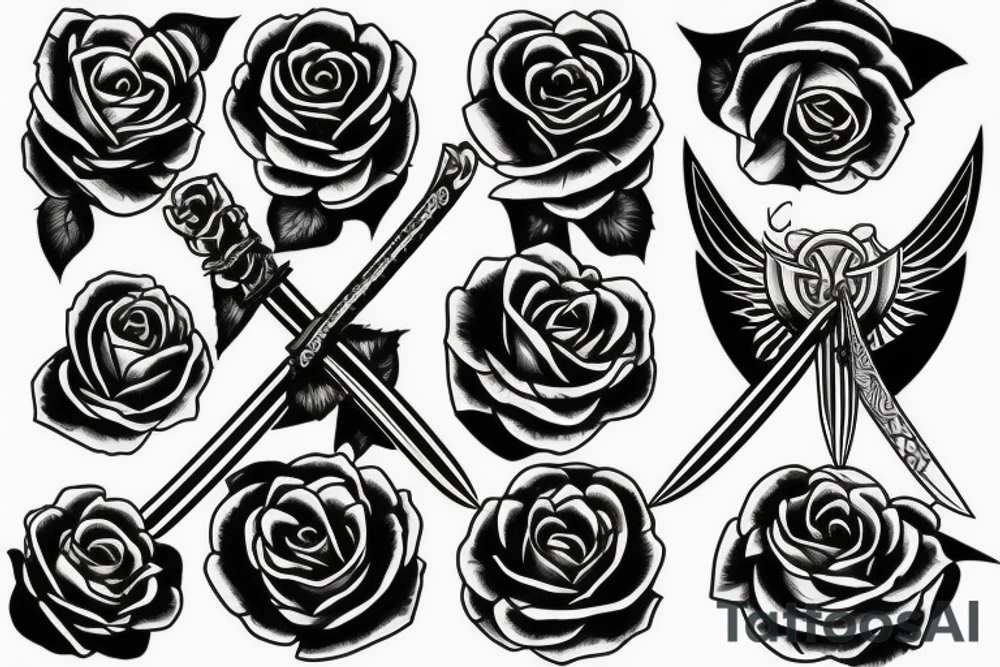 Rose sword katana tattoo idea