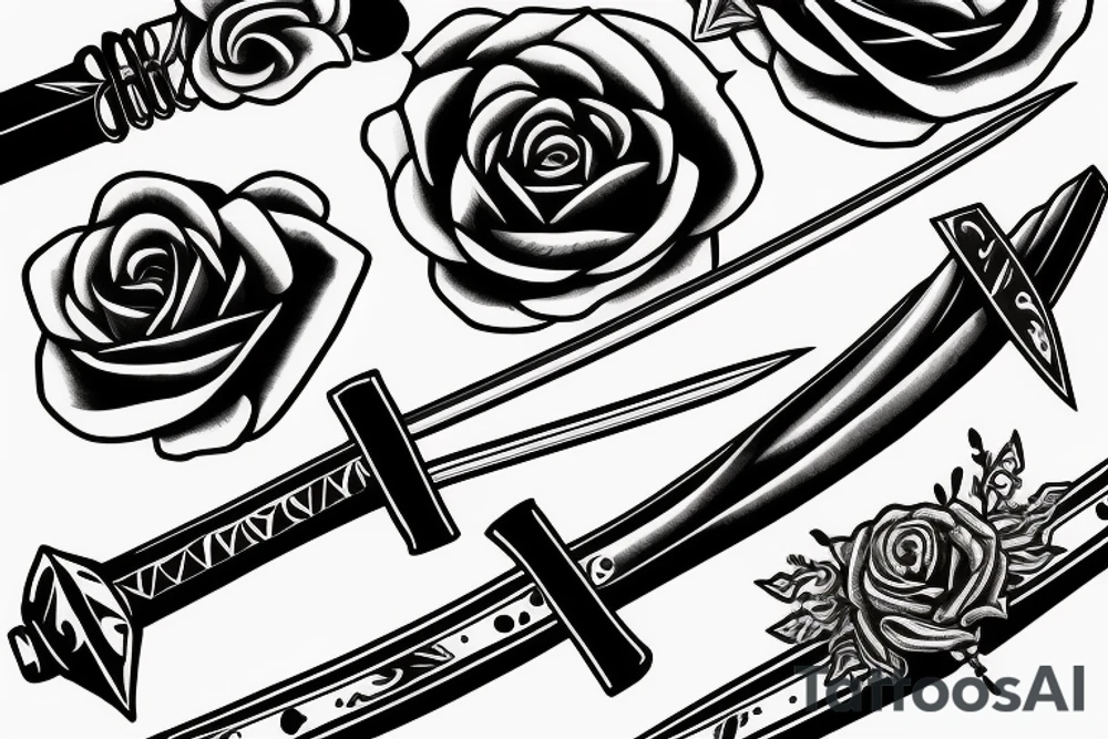 Rose sword katana tattoo idea