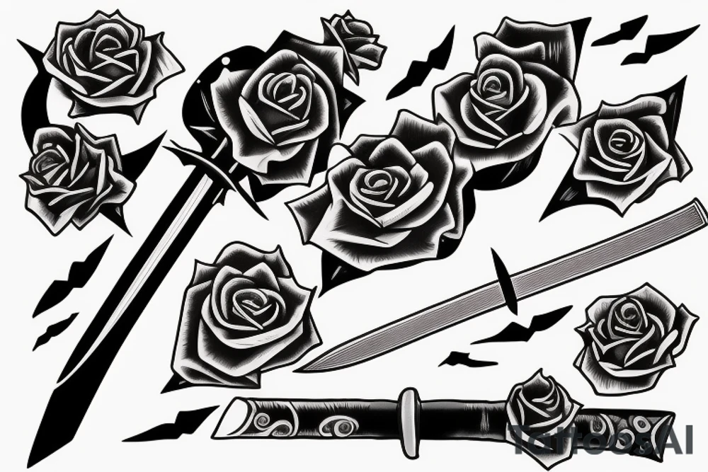 Rose sword katana tattoo idea