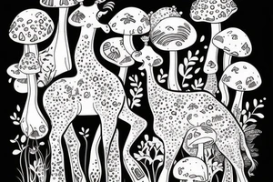 Girafffe with mushrooms growing out of it tattoo idea