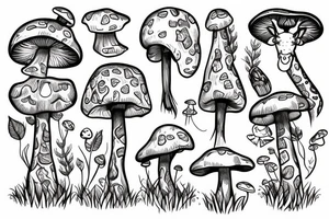 Giraffe with mushrooms growing out of it tattoo idea
