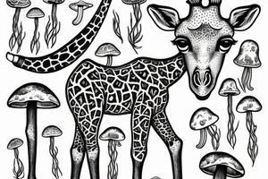 Giraffe with mushrooms growing out of it tattoo idea