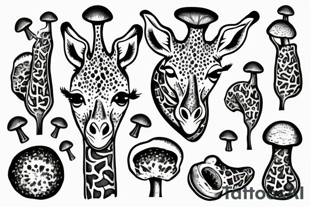 Giraffe with mushrooms growing out of it tattoo idea