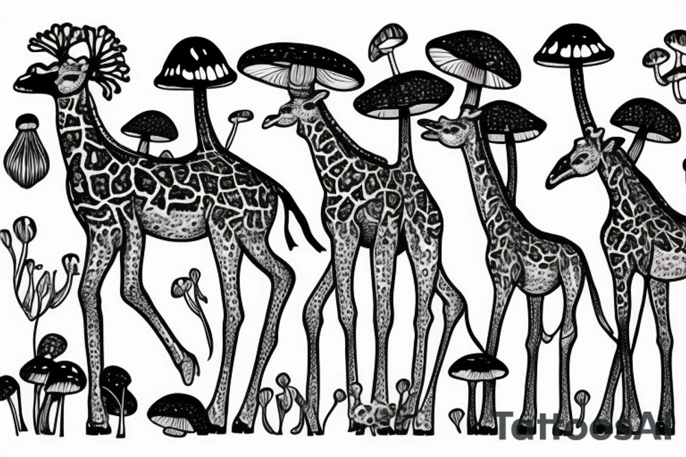 Giraffe with mushrooms growing out of it tattoo idea
