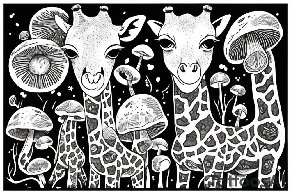 Giraffe with mushrooms growing out of it tattoo idea