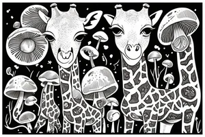 Giraffe with mushrooms growing out of it tattoo idea