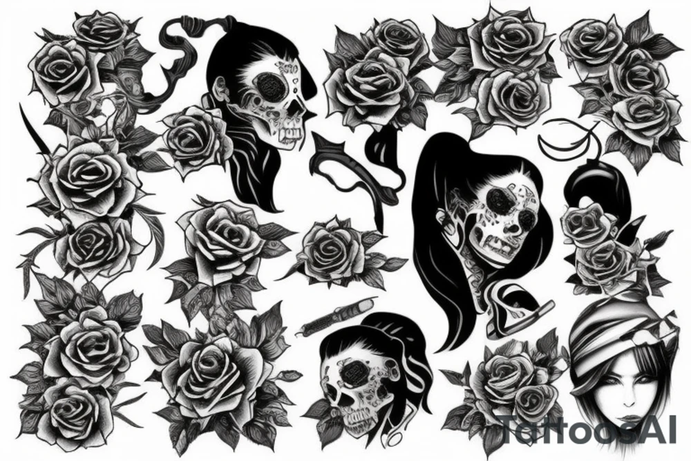 katana rose tattoo idea