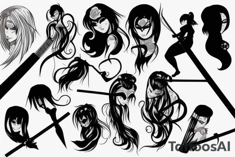 katana rose anime tattoo idea