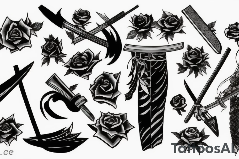 katana rose anime tattoo idea