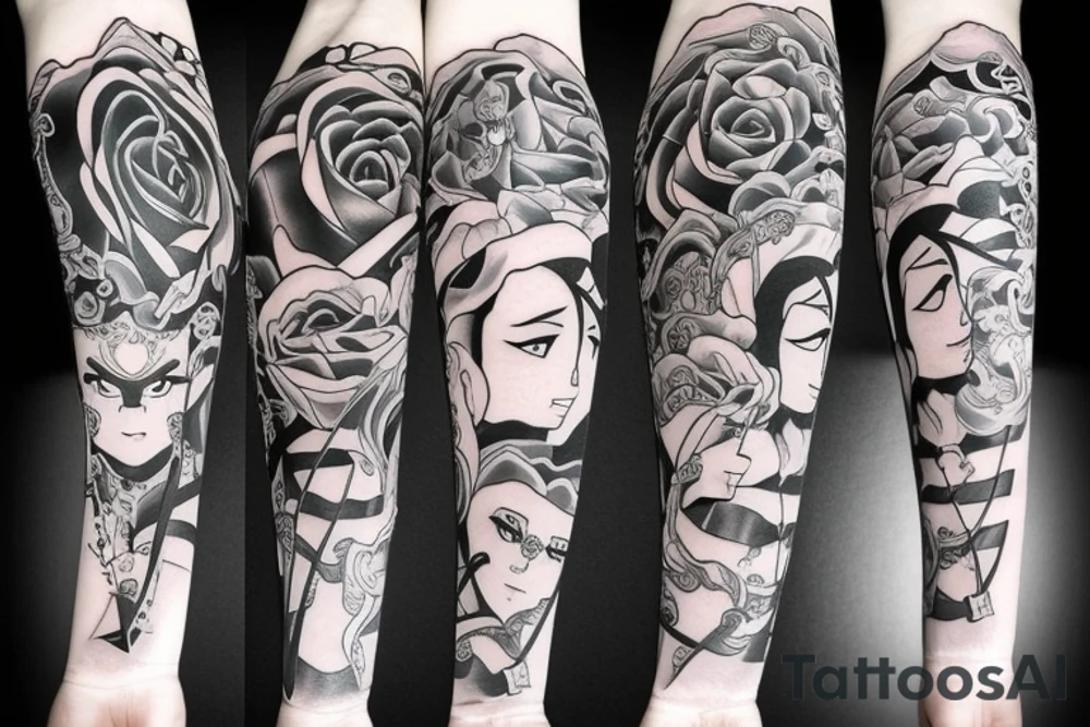katana rose anime tattoo idea