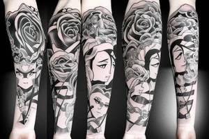 katana rose anime tattoo idea