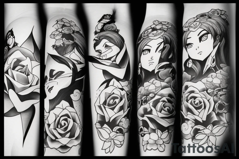 katana rose anime tattoo idea