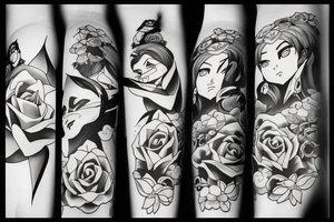katana rose anime tattoo idea