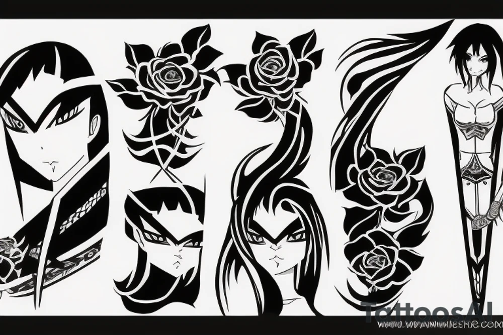 katana rose anime tattoo idea