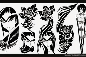 katana rose anime tattoo idea