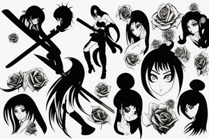 katana rose anime tattoo idea