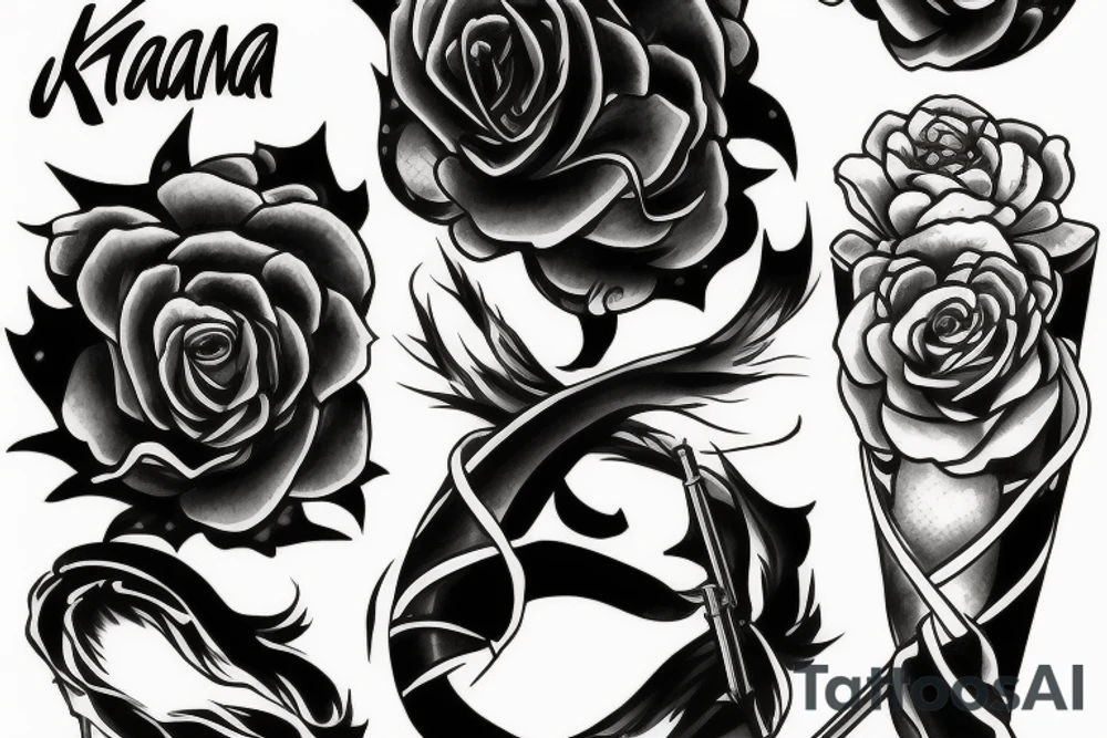 katana rose anime tattoo idea