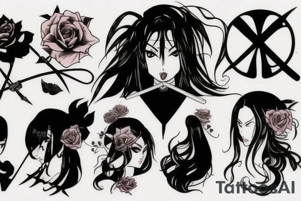 katana rose anime tattoo idea