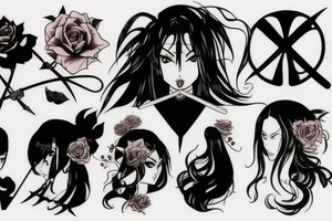 katana rose anime tattoo idea
